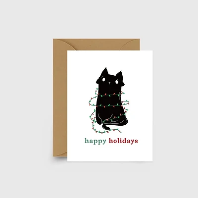 Happy Holidays Black Cat Card
