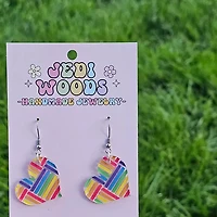 Hashed Rainbow Heart Dangle Earrings