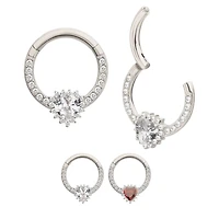 Heart Center With Jewels All Around Hinged Hoop