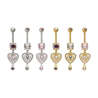 Heart Double Outline Dangle Navel