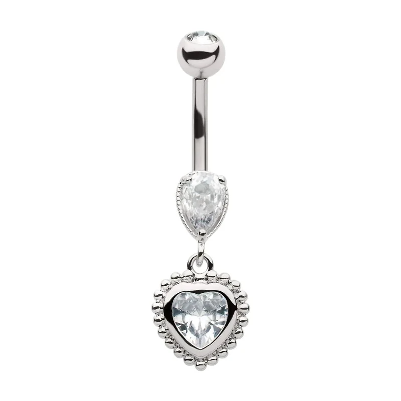 Heart And Tear Gem Beaded Edge Dangle