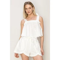 Babydoll Crop Shoulder Tie Top