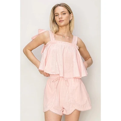 Babydoll Crop Shoulder Tie Top