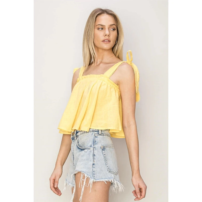 Babydoll Crop Shoulder Tie Top