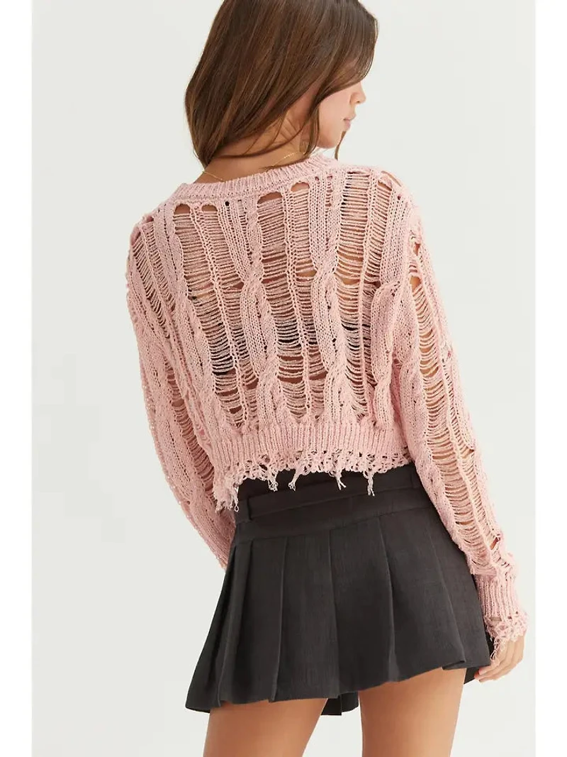 Distressed Knit Cropped Sweater