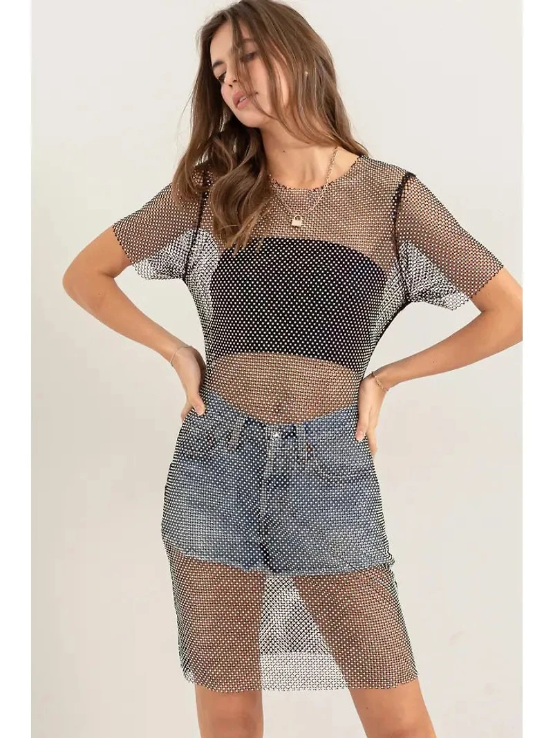 FISHNET RHINESTONE EMBELLISHED DRESS