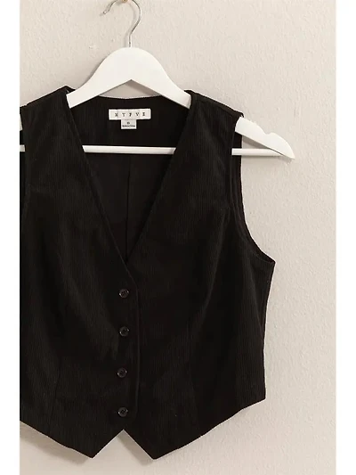 V Neck Buttoned Corduroy Vest