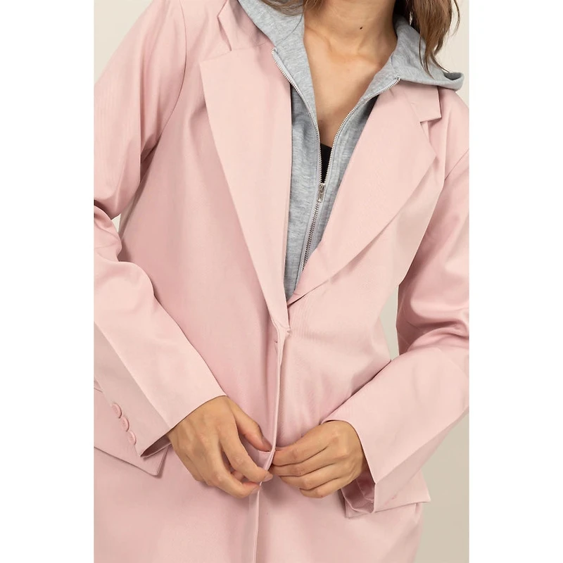 Relaxed Twofer Blazer With Hoodie