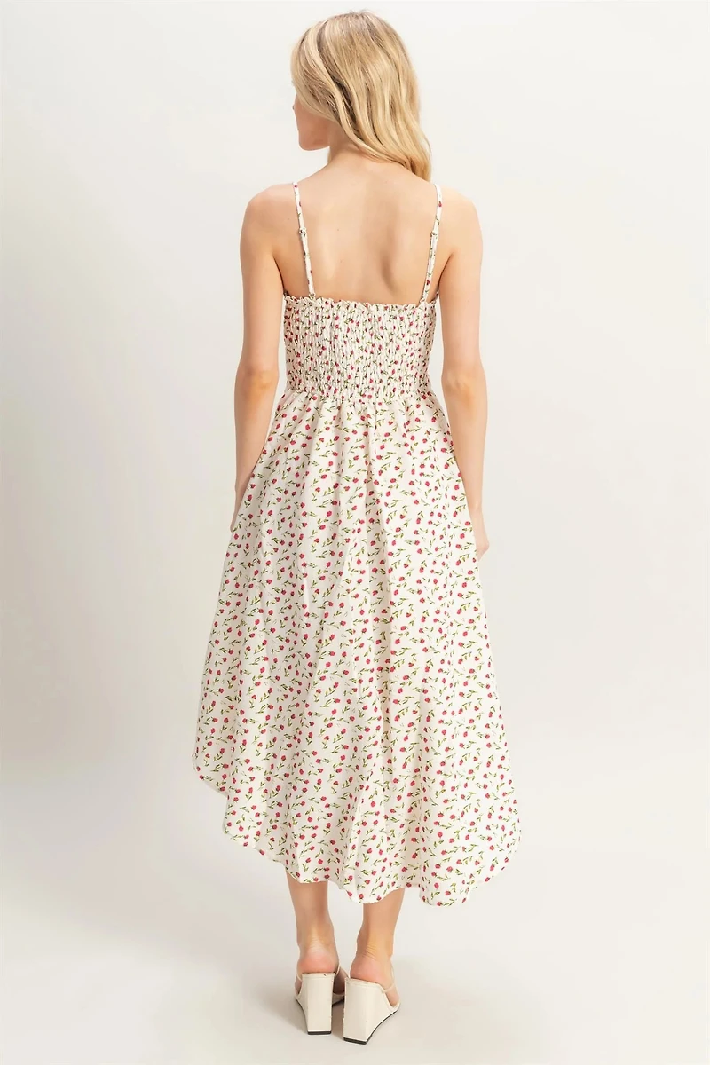 Ditsy Floral Print Sleeveless Midi Dress