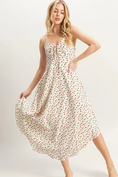 Ditsy Floral Print Sleeveless Midi Dress