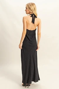 Striped Halter Neck Linen Maxi Dress