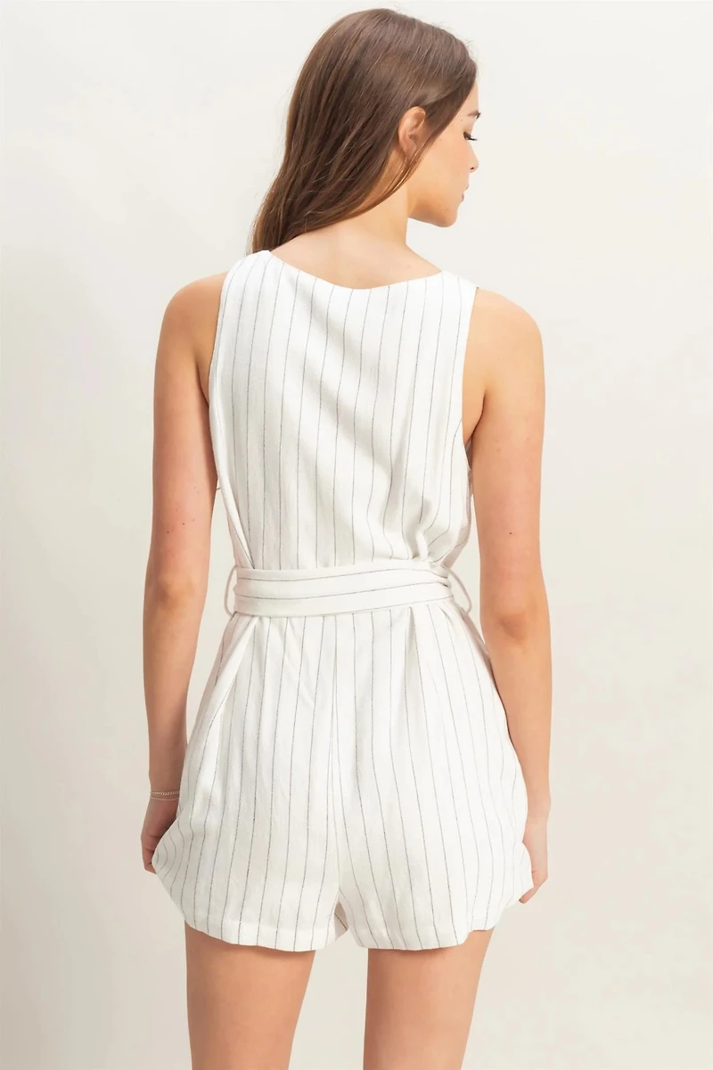Striped Belted Romper