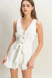 Striped Belted Romper