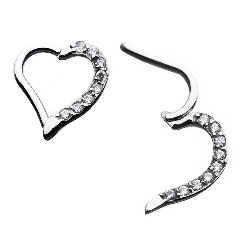 Heart Shaped Hinged Hoop With Gem Right Facing