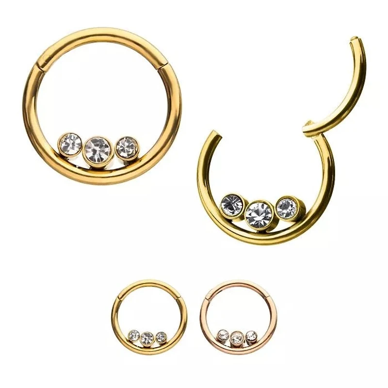 Bezel With 3 Clear Gems Hinged Hoop