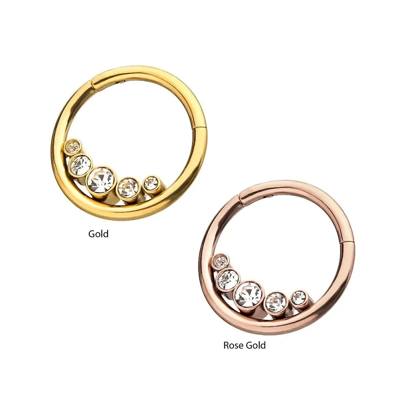 Hinged Hoop With 5 Clear Bezel Gems