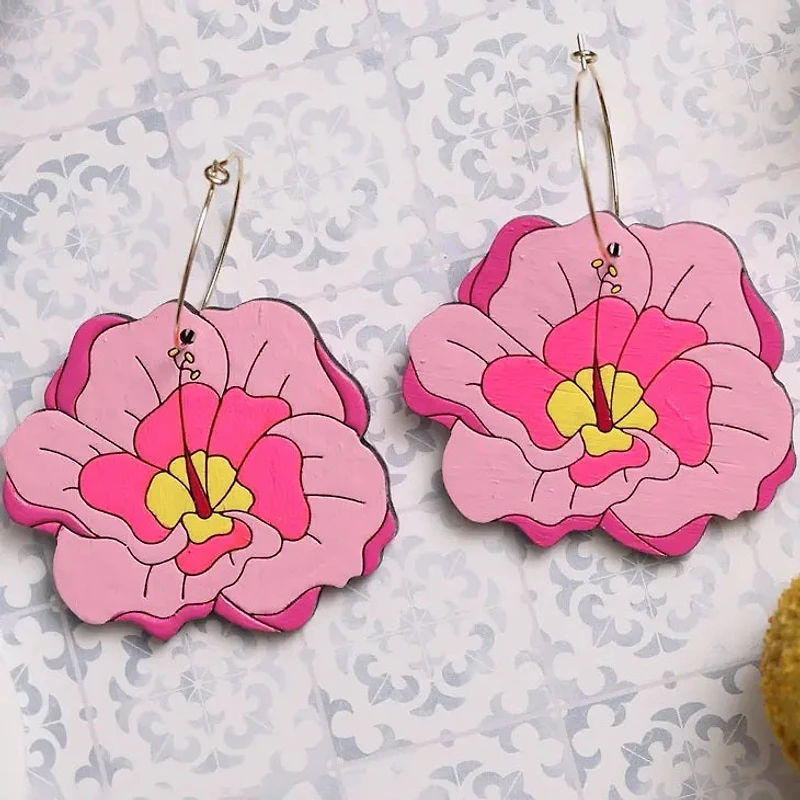 Hibiscus Flower Hoop Earrings.