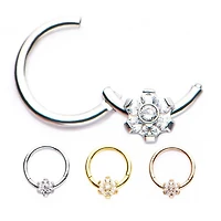 Hinged Hoop With CZ Flower