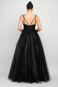 Sequin Studded Tullle Balloon Maxi Dress