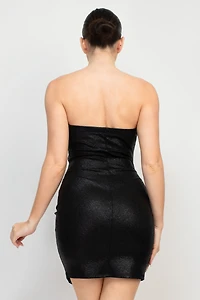 One Side Pleated Tube Mini Dress