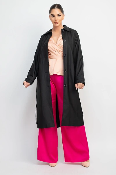 PU Raglan Sleeve Belted Coat