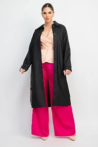 PU Raglan Sleeve Belted Coat