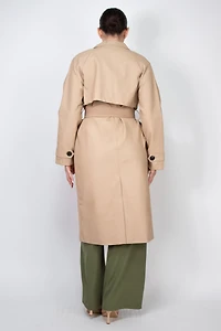 PU Raglan Sleeve Belted Coat