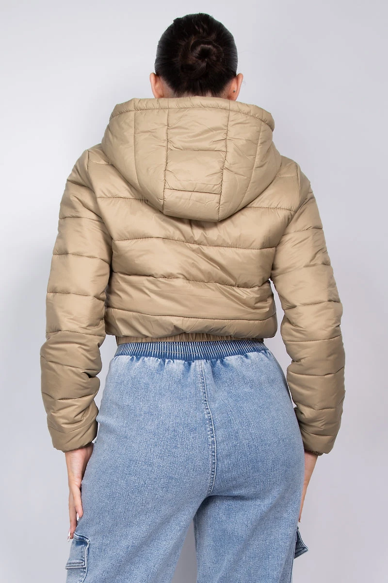 Hooded Zipper Puffer Crop Jacket