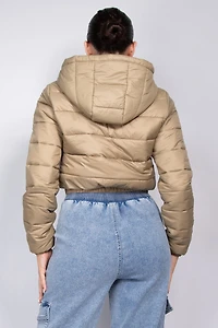 Hooded Zipper Puffer Crop Jacket