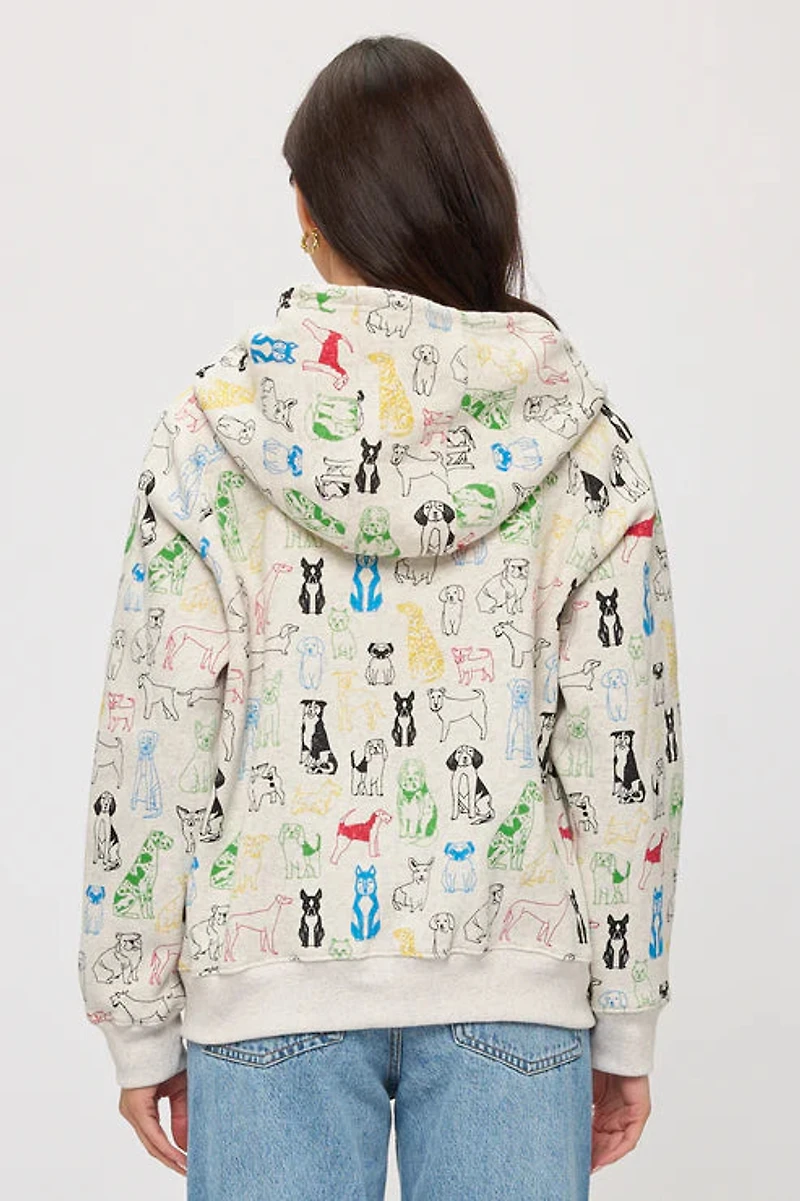 Colorful Graphic Dogs Zip Up Hoodie