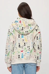 Colorful Graphic Dogs Zip Up Hoodie