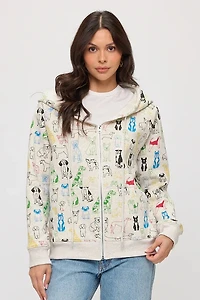 Colorful Graphic Dogs Zip Up Hoodie