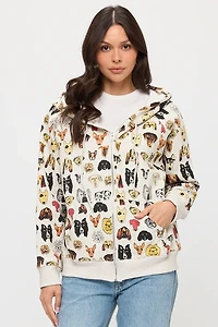 Colorful Dog Faces Zip Up Hoodie