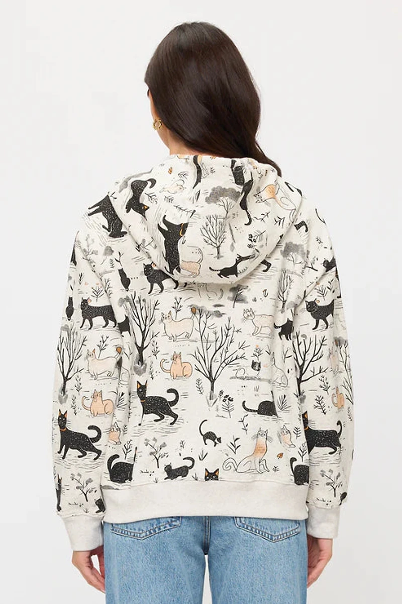 Whimsical Cat Forest Zip Up Hoodie