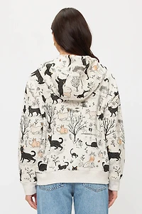 Whimsical Cat Forest Zip Up Hoodie