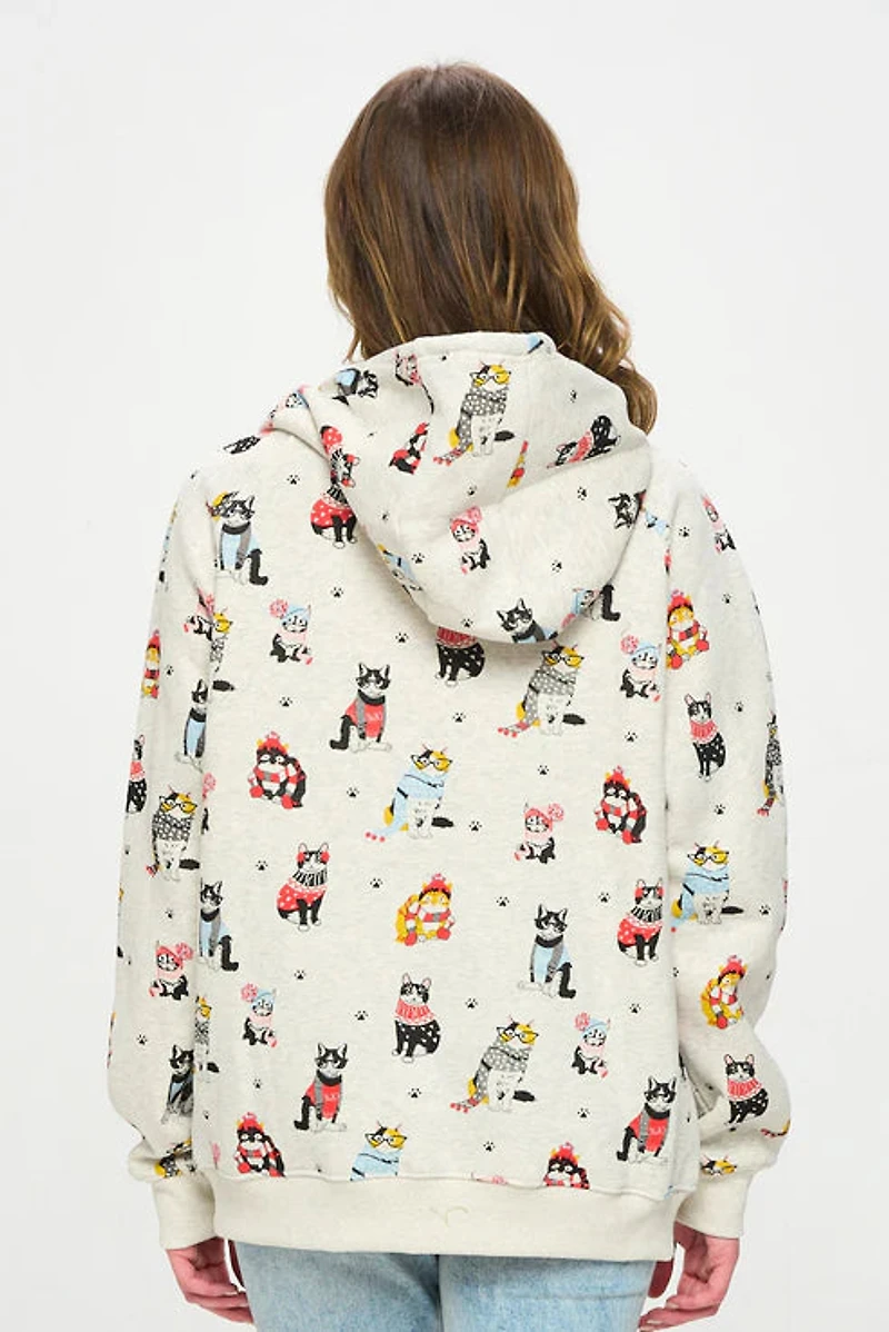 Winter Cats Zip Up Hoodie