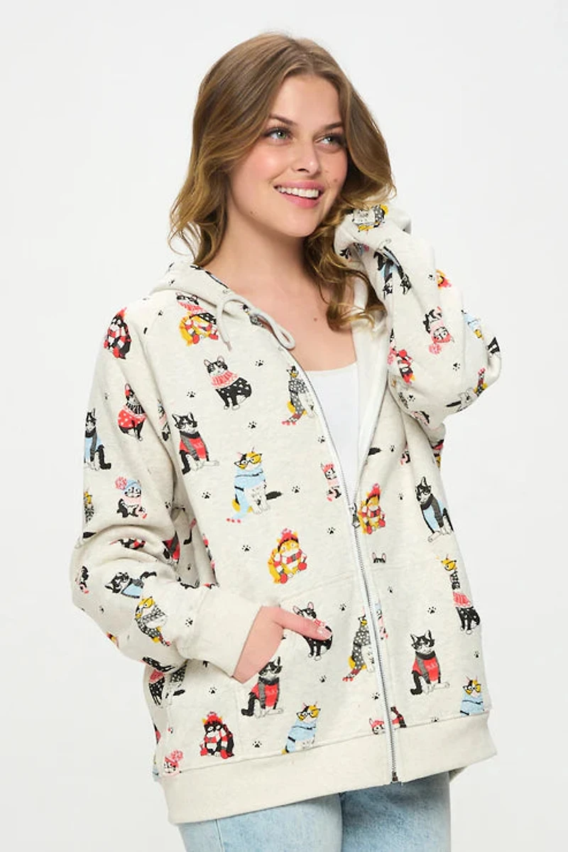Winter Cats Zip Up Hoodie