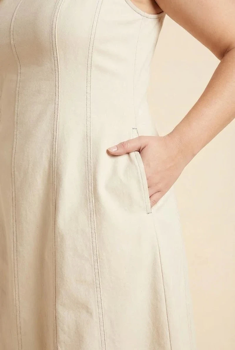 Contrast Stitch Detail Square Neck Tank Dress