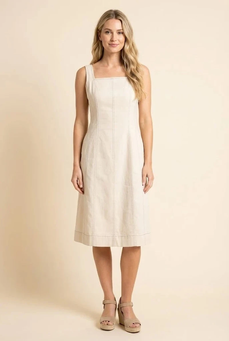 Contrast Stitch Detail Square Neck Tank Dress