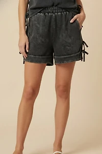 Washed Side Bow Detail Knit Shorts