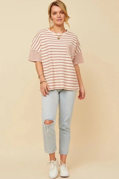 Waffle Texture Striped Oversize Tee