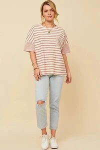 Waffle Texture Striped Oversize Tee
