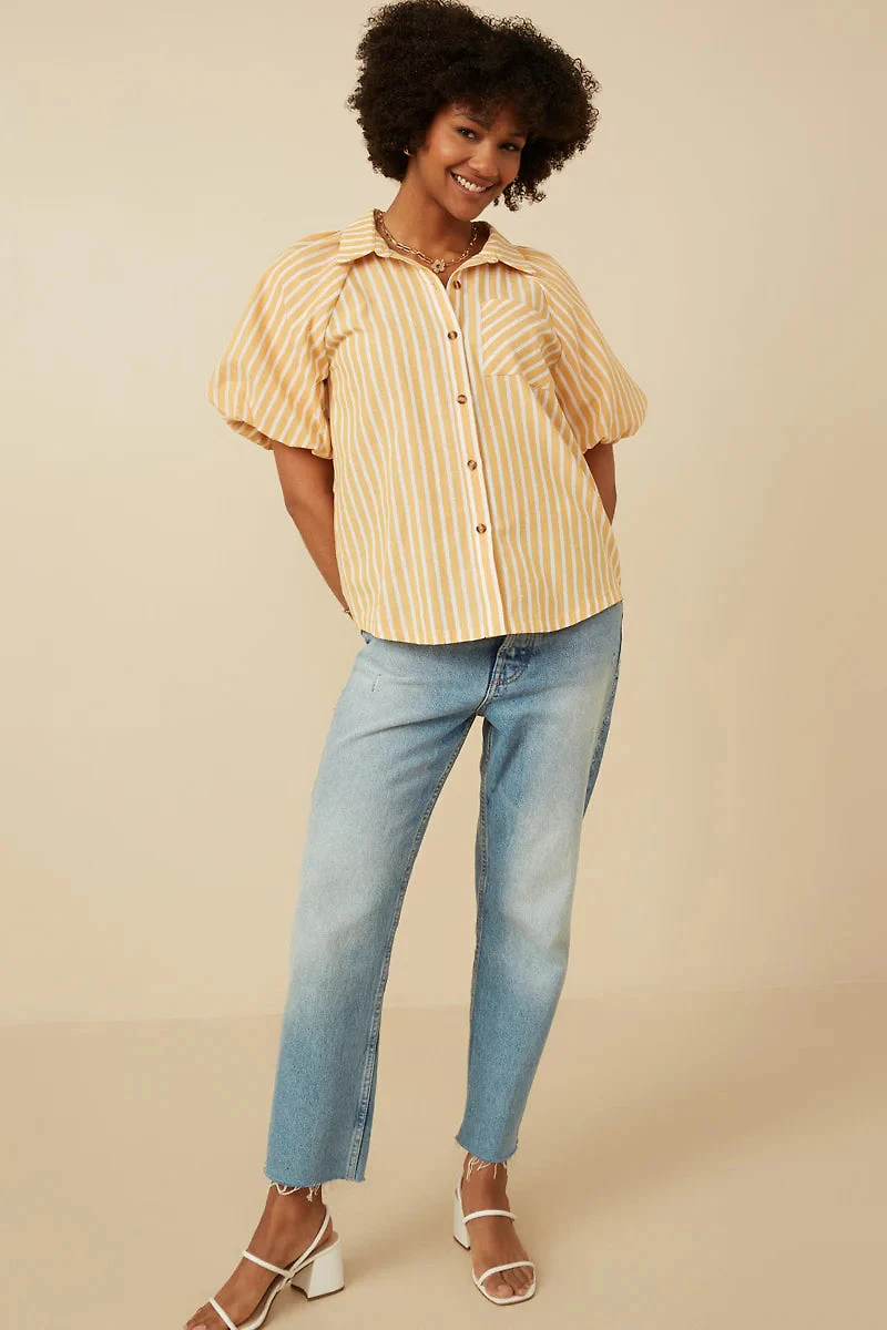 Striped Puff Sleeve Poplin Shirt