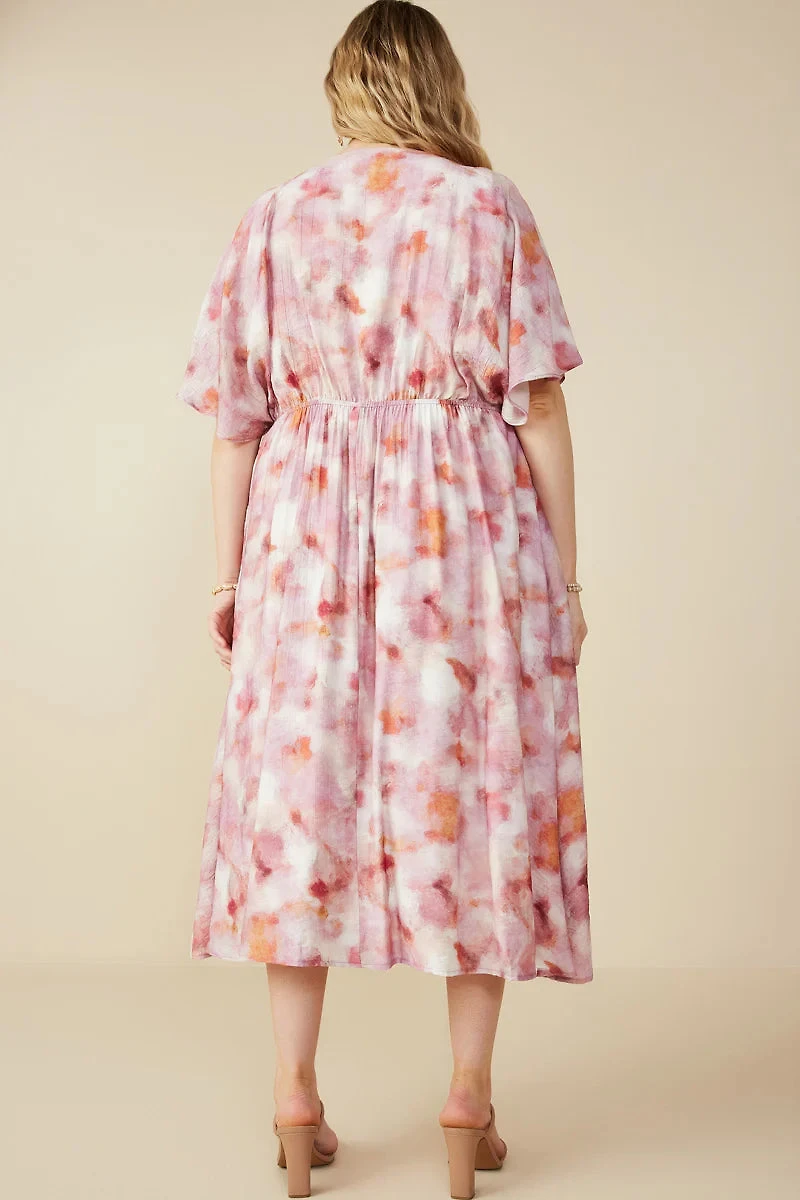 Hazy Floral Elastic Detail Dress Plus