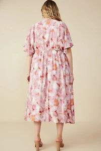 Hazy Floral Elastic Detail Dress Plus