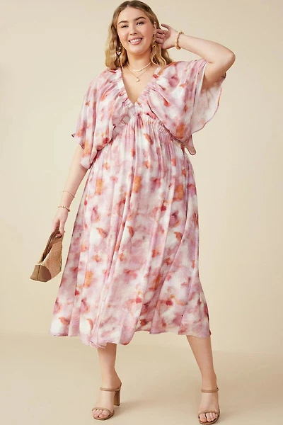 Hazy Floral Elastic Detail Dress Plus