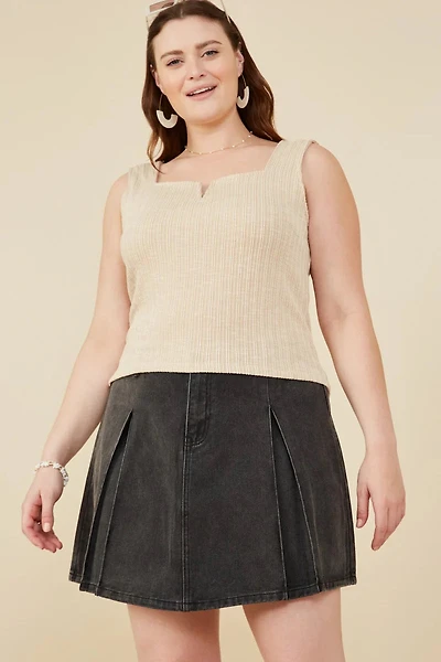 Notch Detail Rib Knit Fitted Tank Plus