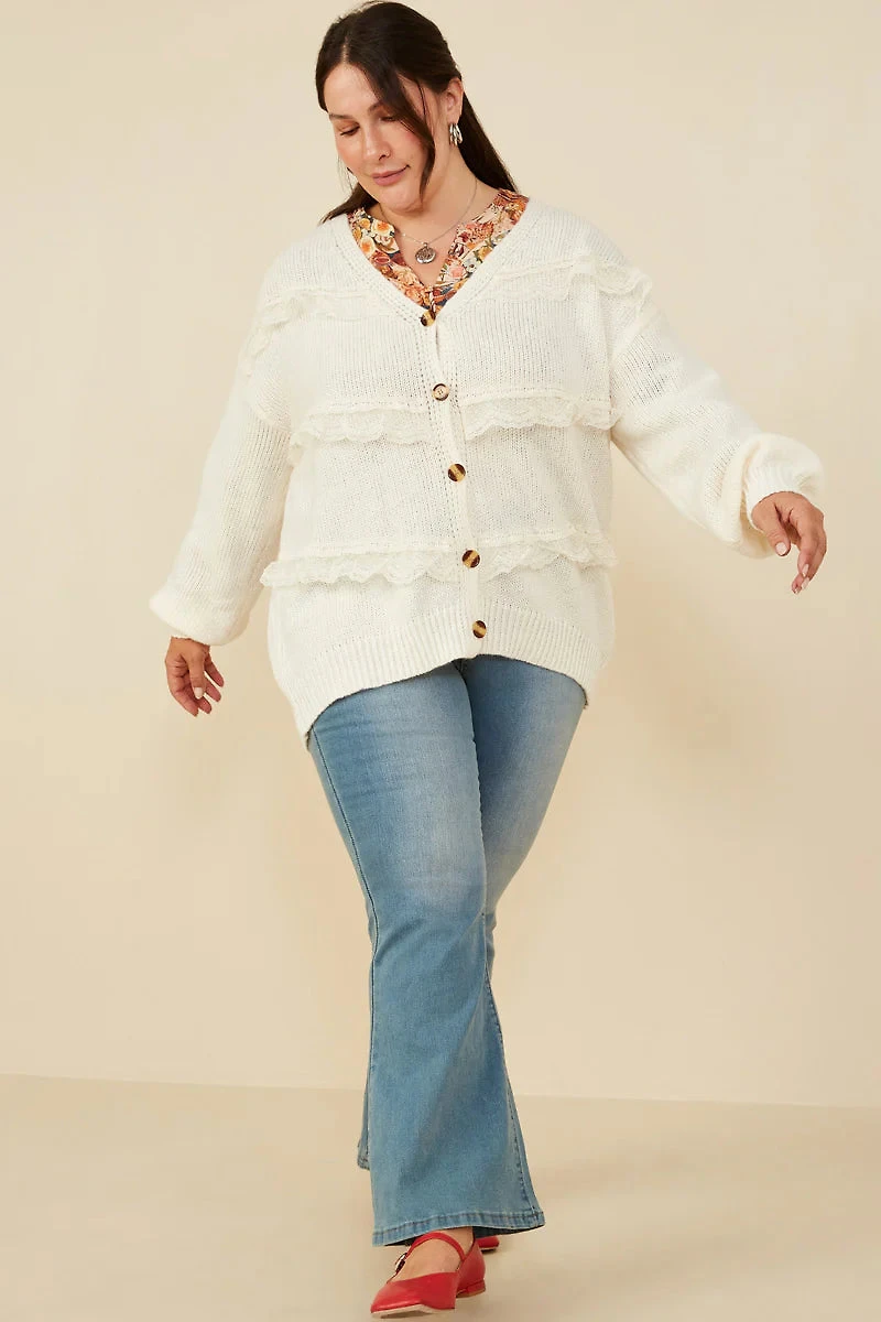 Lace Frilled Button Cardigan Plus Sweater