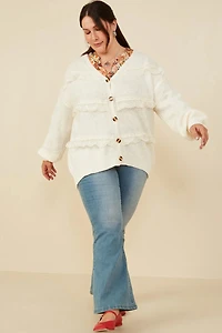 Lace Frilled Button Cardigan Plus Sweater