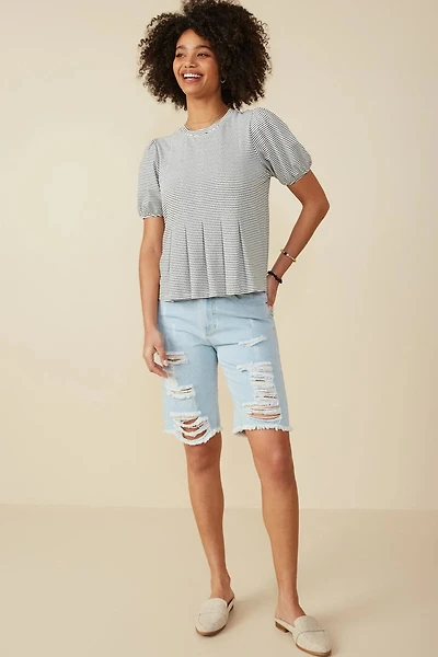 Pleat Detail Striped Knit Top